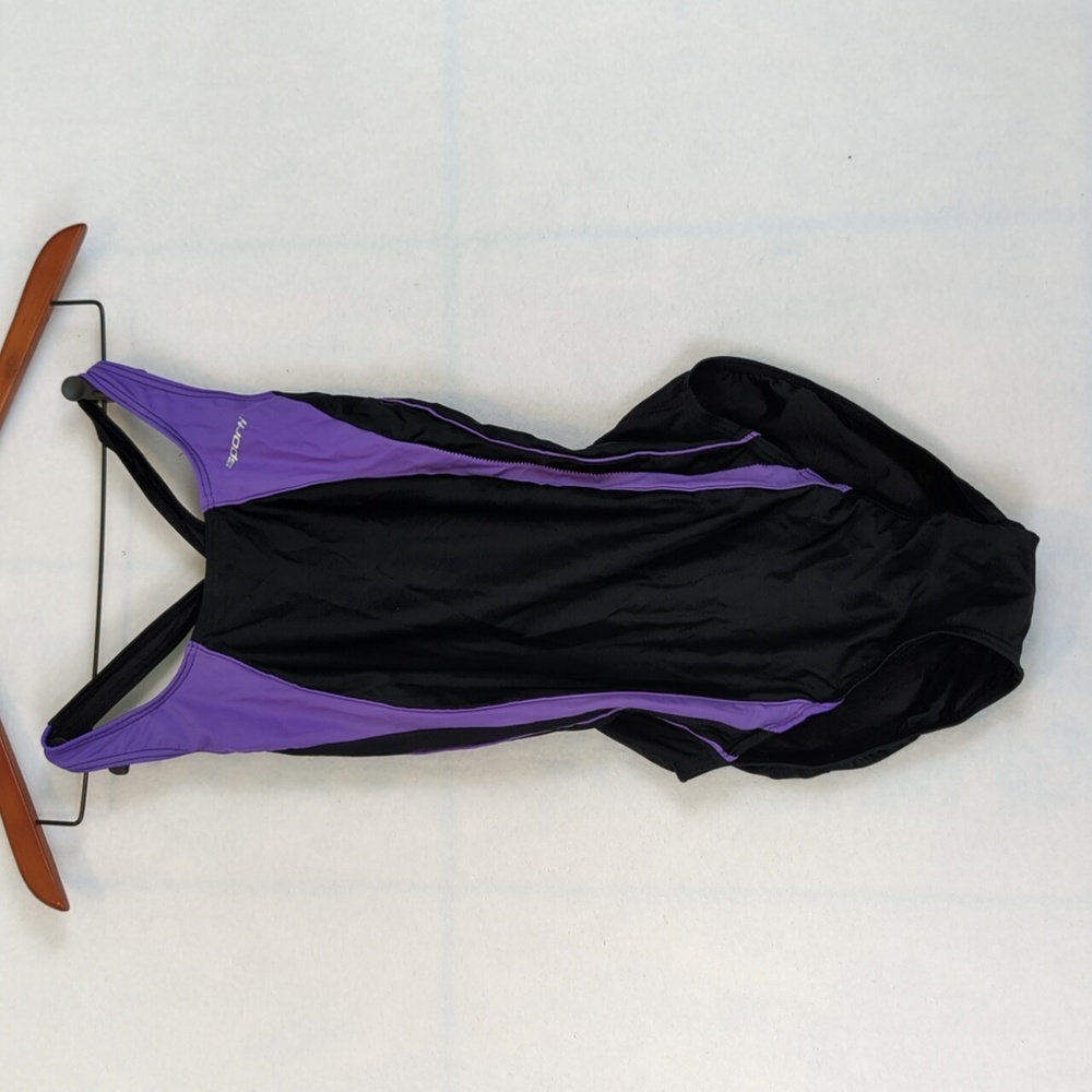 Sporti Purple & Black Cutout One Piece‎ Swimsuit S